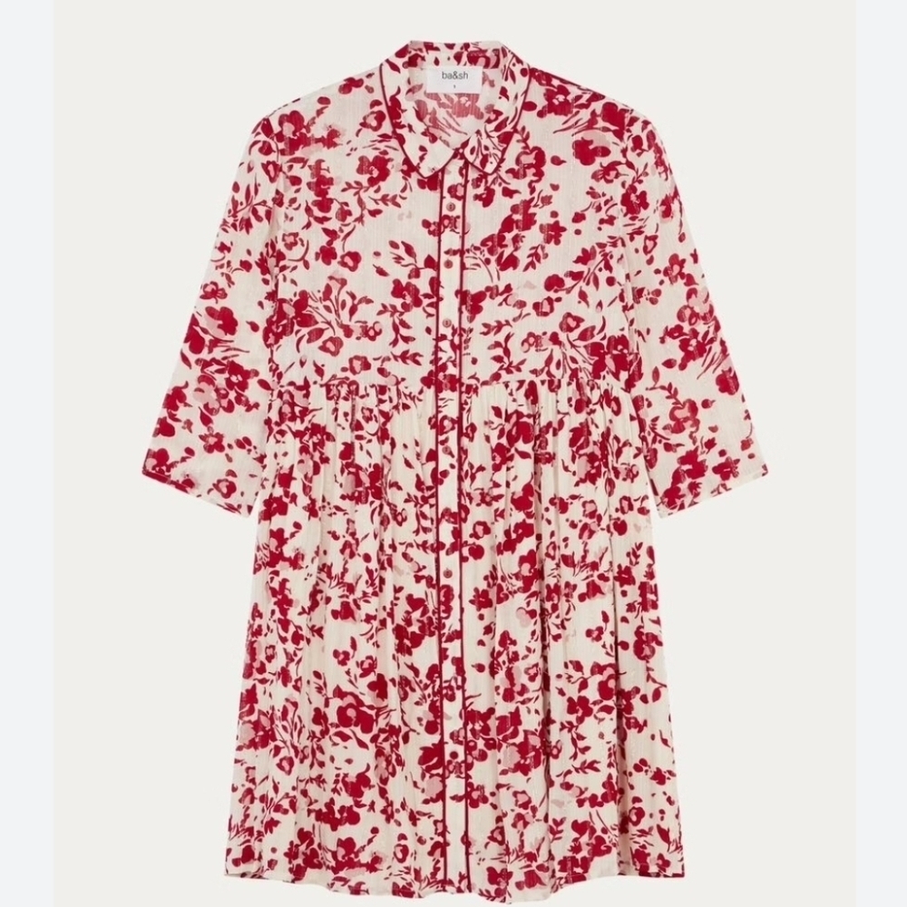 NWT Ba&sh Erine red floral metallic button up shirt L